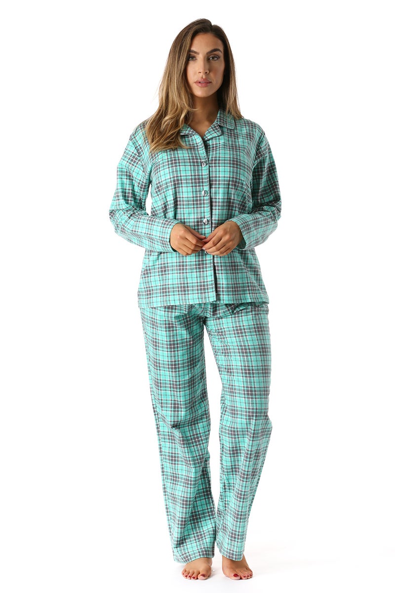 #followme 6371-10230-2X Printed Flannel Button Front PJ Pant Set - Image 1